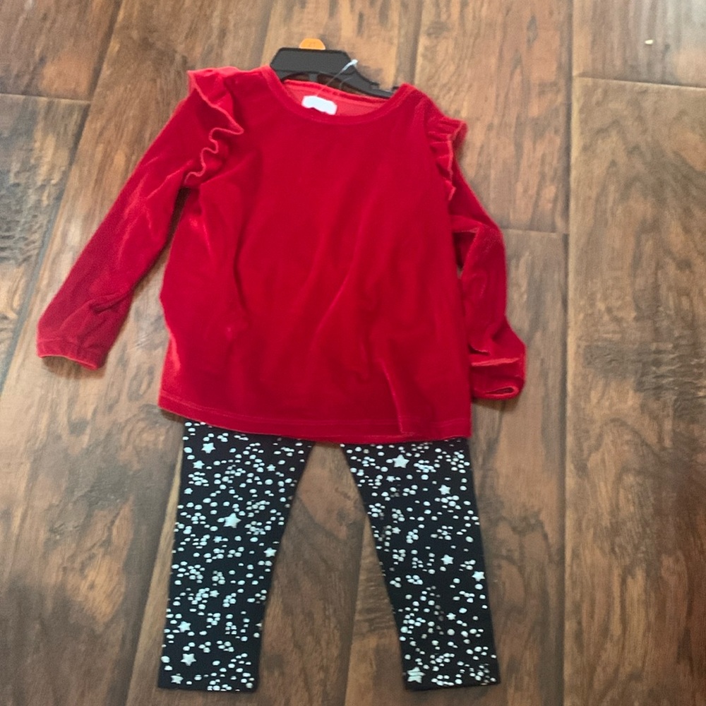 2piece 2T BCBG RED VELVET top w/ black/silver leggings. New w tags